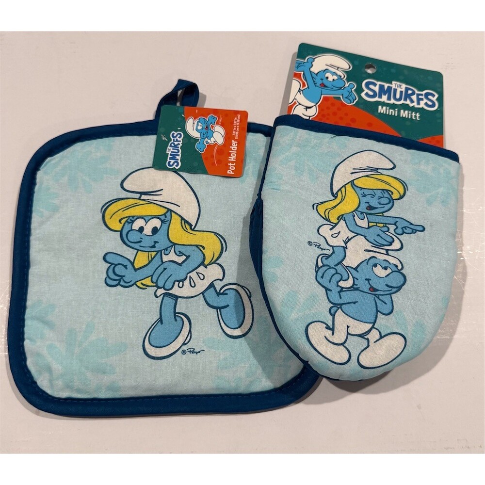 Cute Smurfs Smurfette Mini Oven Mitt & Pot Holder 2-Piece Kitchen Set gift